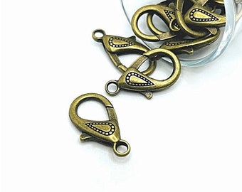 4, 20 or 50 BULK Large Ornate Lobster Clasps, Jumbo Claw Clasp, 31mm, Big Antique Bronze Clamp | Ships Immediately from USA | BR046