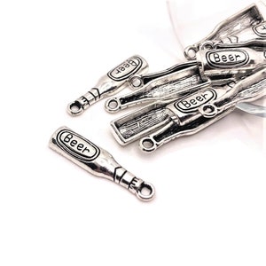 4, 20 or 50 BULK Beer Bottle Charms, Silver Beer Charm, BBQ, Summer, 24x6mm | Ships Immediately from USA | AS364