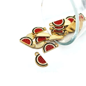 4, 20, or 50 BULK Watermelon Slice Charms, Summer Charm, Food Charm, Enamel Watermelon, 8x17mm | Ships Immediately from USA | RD752