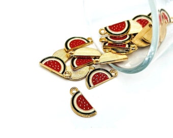 4, 20, or 50 BULK Watermelon Slice Charms, Summer Charm, Food Charm, Enamel Watermelon, 8x17mm | Ships Immediately from USA | RD752