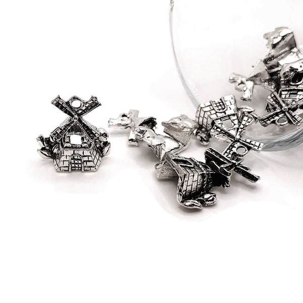 4, 20 or 50 BULK Silver Windmill Charms, 3D, Dutch Charm, Holland, 18x16mm | Ships Immediately from USA | AS529