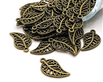 4, 20 or 50 BULK Leaf Charms, Bronze Leaf Charm, Curved Leaf, 18x10mm | Ships Immediately from USA | BR100