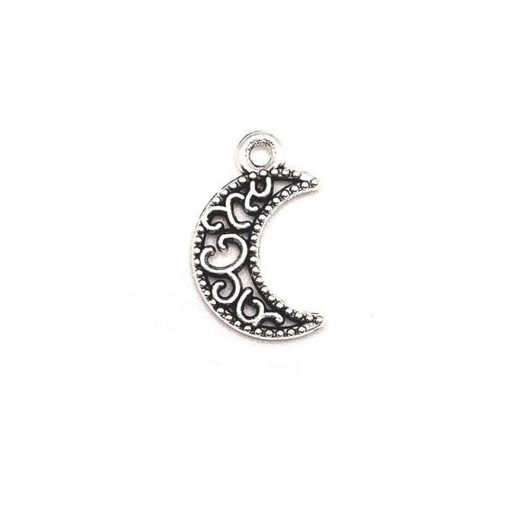 30x Crescent Moon Bulk Charms Antique Silver Tone Filigree Moon Charms