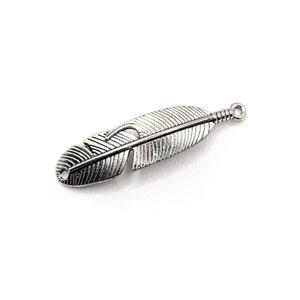 4 Antique Silver Tone Feather Connector Charms – B222 – Handmade Jewelry Findings