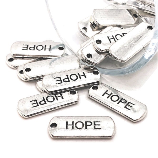 Hope-labels voor 4, 20 of 50 BULK, antiekzilveren woordbedel, 21 x 8 mm | Wordt onmiddellijk verzonden vanuit de VS | AS163