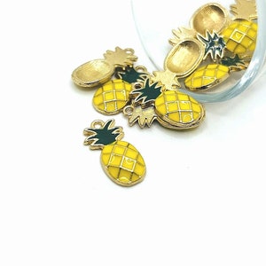 4, 20 or 50 BULK Enamel Pineapple Charm, Tropical Hawaiian Beach Charms, Yellow and Green, 23 x 12mm | Ships Immediately from USA | EN053