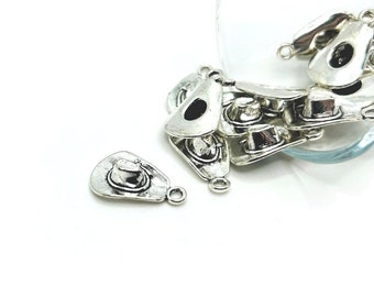 4, 20, or 50 BULK Silver Cowboy Hat Charms, 3D, Wrangler, Western, 21x13mm | Ships Immediately from USA | AS663