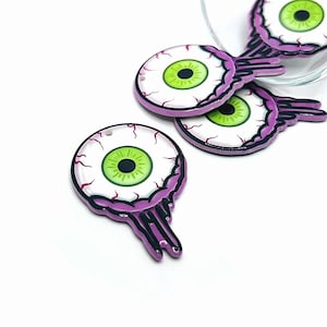1, 4 or 20 BULK Green Zombie Eye Charm, Halloween Pendant, Acrylic Charm - Double Sided | Ships Immediately from USA | WH1613