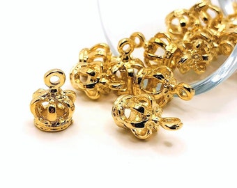 4, 20 or 50 BULK Gold 3D Crown Charms, Princess Charm, Royalty | Ships Immediately from USA | GL273