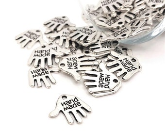 4, 20 or 50 BULK Handmade Tags, Hand Charm, Silver Hand Made Artisan Charms, 12x13mm | Ships Immediately from USA | AS237