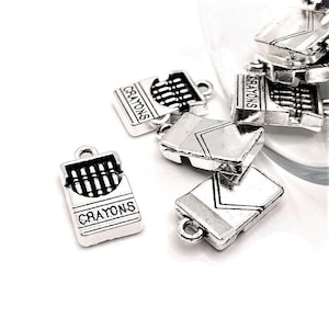4, 20 or 50 BULK Silver Crayon Box Charms, Crayon Charm, Teacher Charm, Double Sided, Art, 13x9mm | Ships Immediately from USA | AS444