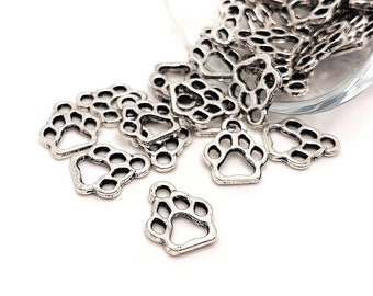 4, 20 or 50 Paw Print Charms, Silver Dog Paw Charm, Pet, 11 x 13 mm | Ships Immediately from USA | SL327