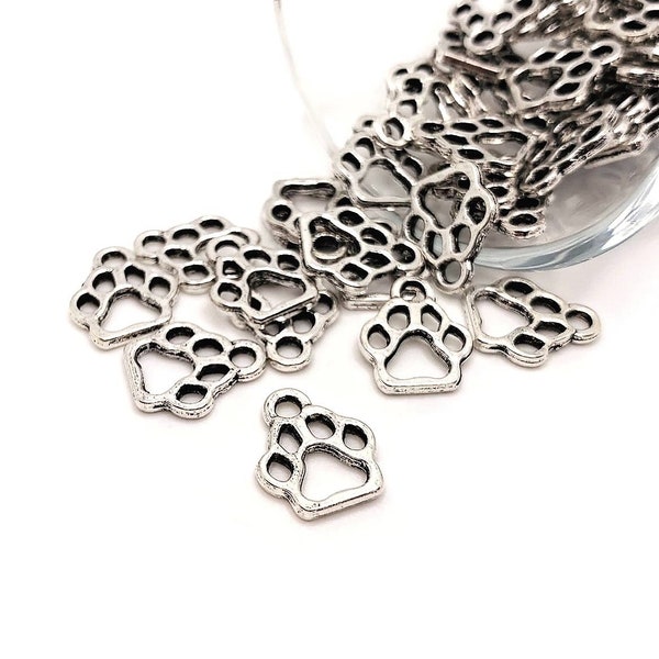 4, 20 or 50 Paw Print Charms, Silver Dog Paw Charm, Pet, 11 x 13 mm | Ships Immediately from USA | SL327