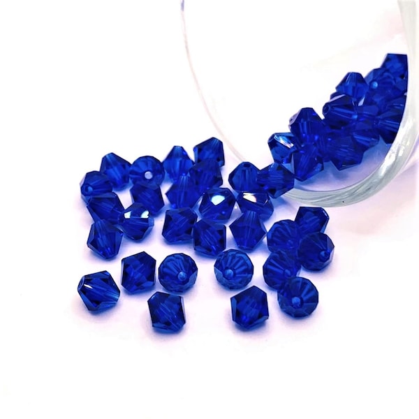 4, 20 or 50 BULK 6mm Blue Sapphire September Birthstone Bicone Bead, Imitation Crystal | Ships Immediately from USA | BL948