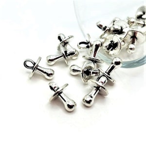 4, 20 or 50 BULK Tiny 3D Pacifier Charms, Antique Silver Tone, Pacifier Pendant, Baby Shower, Mom | Ships Immediately from USA | AS730