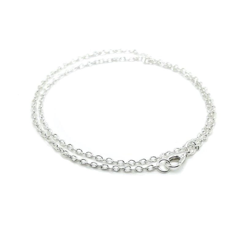 May include: A silver chain necklace with a lobster clasp closure.