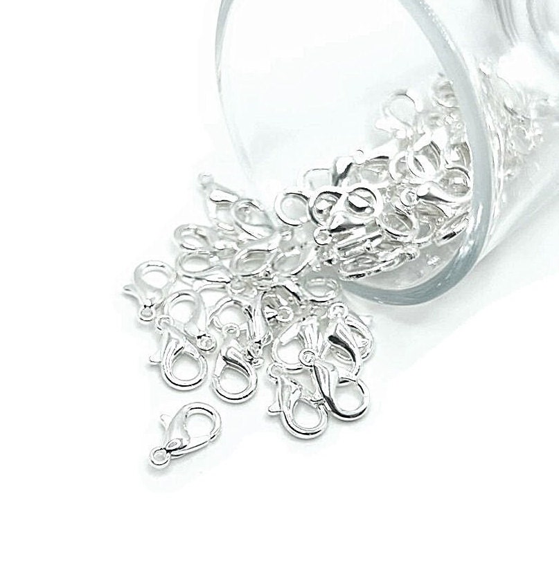 100 or 500 BULK 7x12 mm Bright Silver Lobster Clasps, Plated Claw Clasps, Wholesale Necklace Clasp | Ships Immediately from USA | SL038