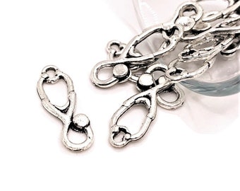4, 20 or 50 BULK Silver Stethoscope Charms, Double Sided, Doctor Charm, Nurse, RN, 23x8mm | Ships Immediately from USA | AS628