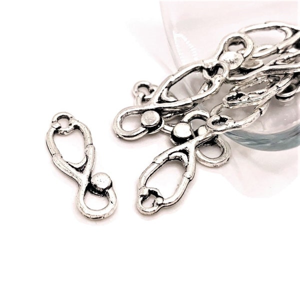 4, 20 or 50 BULK Silver Stethoscope Charms, Double Sided, Doctor Charm, Nurse, RN, 23x8mm | Ships Immediately from USA | AS628