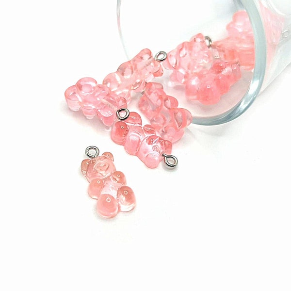 4, 20 or 50 BULK Pink Gummy Bear Resin Charms, Bubblegum Chunky Charms, Candy Charm, 10x16mm | Ships Immediately from USA | LP847