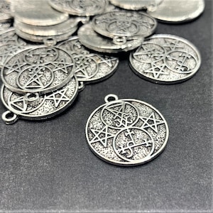 1, 4, 20 or 50 BULK Pieces Lilith and Lucifer Sigil Pendant Charm, Antique Silver, Demon Sigil, Satanic, Infernal Love | Ships USA | AS1505