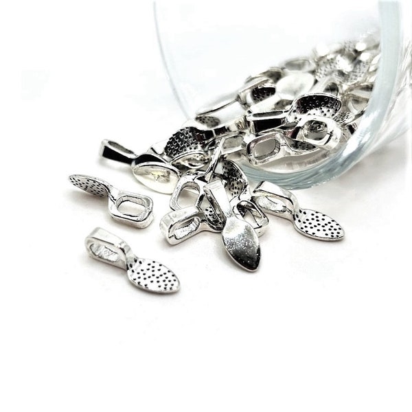 4, 20, or 50 BULK Silver Glue On Bails, Wholesale Findings, Bulk Jewelry Bails Leaf Bail, 5x16mm | Ships Immediately from USA | AS782