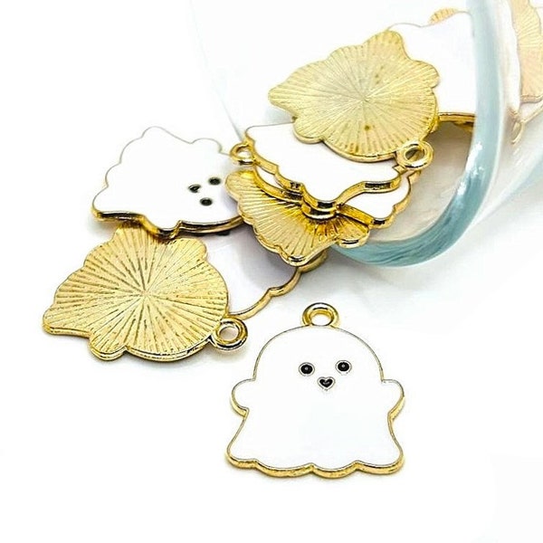 4, 20 or 50 BULK Enamel Ghost Charms, Cute Happy Ghost Charm, Halloween | Ships Immediately from USA | EN1164