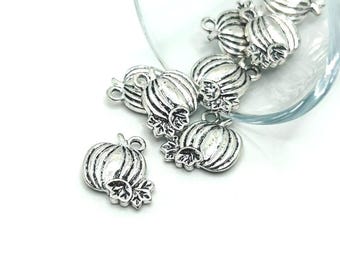 1, 4, 20 or 50 BULK Silver Pumpkin Charms, Small Pumpkin Charm, Double Sided, Halloween | Ships Quickly from USA | AS1736