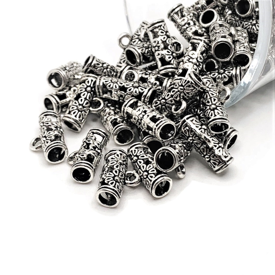 4, 20 or 50 BULK Antique Silver Jewelry Bails, Flower Cylinder Bail ...