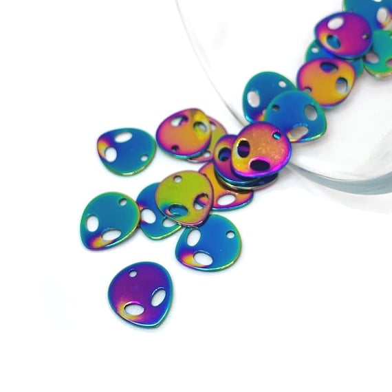 1, 4, or 20 BULK Rainbow Stainless Steel I Want to Believe Charms, Alien Charm, Spaceship, UFO | Ships Immediately from USA | MC1534