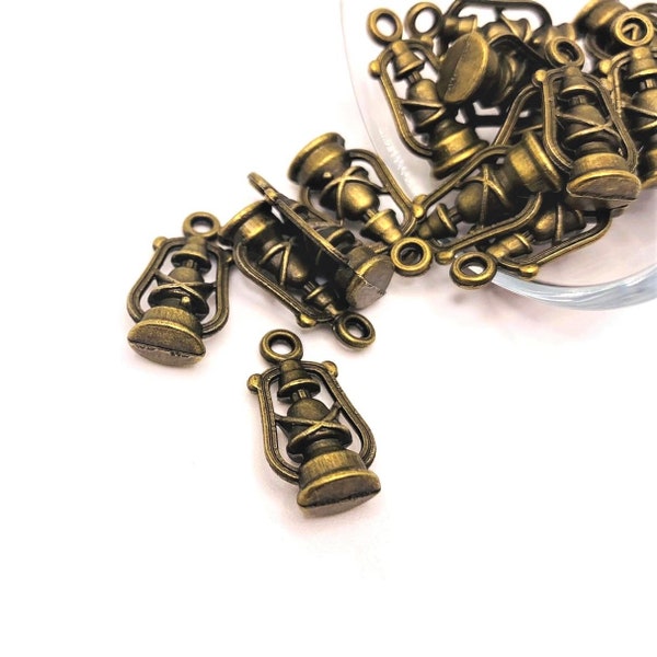 4, 20 or 50 BULK Bronze Lantern Charms, Nautical Charm, Wizard Charm, 20x10mm | Ships Immediately from USA | BR388