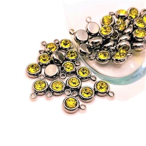 4, 20 or 50 BULK 201 Stainless Steel Silver Yellow November Birthstone Rhinestones, Topaz | Ships Immediately from USA | YL1509
