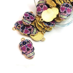 4, 20 o 50 Encantos de calavera de azúcar de esmalte a GRANEL, Encanto del Día de Los Muertos, Esqueleto del Día de los Muertos, 12x21 mm / Barcos inmediatamente desde EE. UU. / EN567
