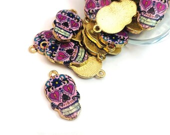 4, 20 o 50 dijes de calavera de azúcar esmaltados al por mayor, dije del Día de los Muertos, esqueleto del Día de los Muertos, 12 x 21 mm / Envío inmediato desde EE. UU. / EN567