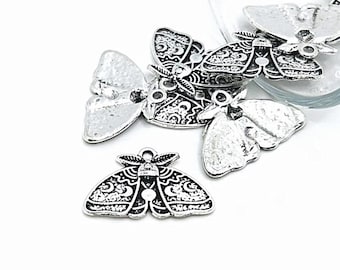 1, 4, 20 or 50 BULK Silver Lunar Moth Charms, Decorative Moth | Ships Immediately from USA | AS1665