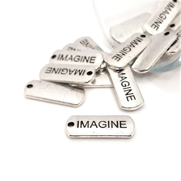 4, 20 or 50 BULK Imagine Bar Tags, Antique Silver Word Charm, 21x8mm | Ships Immediately from USA | AS170