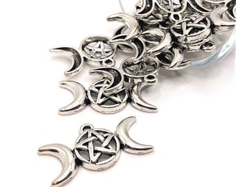 4, 20 or 50 BULK Silver Wiccan Pendants, Goddess Charm, Mother Maiden Crone, Halloween | Ships Immediately from USA | AS189
