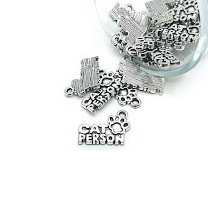 4, 20 or 50 BULK Silver Cat Person Charms, Pet Charm, Cat Lady, 13x18mm | Ships Immediately from USA | AS509