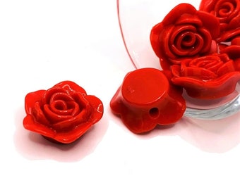 4, 20, or 50 BULK Red Flower Beads, Chunky Beads, Bubble Gum Beads, Red Rose Beads, 20mm | Ships Immediately from USA | RD658