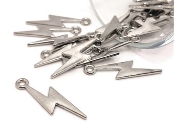 4, 20 or 50 BULK Lightning Bolt Charms, Scar, Silver Bolt, Wizard Charm, Warlock, 29 x 8mm | Ships Immediately from USA | AS239