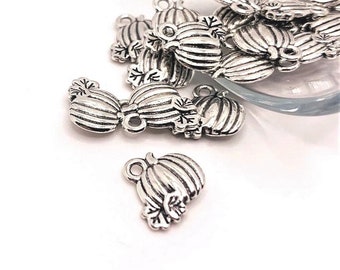 4, 20 or 50 BULK Silver Pumpkin Charms, Small Pumpkin Charm, Double Sided, Halloween, 10x11mm | Ships Immediately from USA | AS413