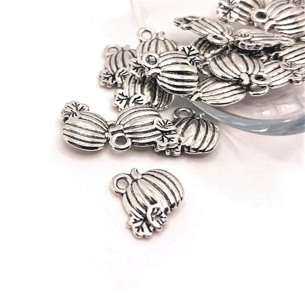 4, 20 or 50 BULK Silver Pumpkin Charms, Small Pumpkin Charm, Double Sided, Halloween, 10x11mm | Ships Immediately from USA | AS413