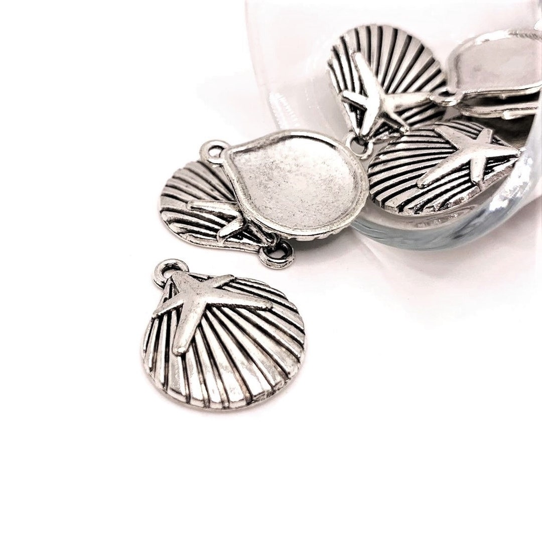 4, 20 or 50 BULK Silver Shell and Star Fish Charms, Shell Charm, Sea ...