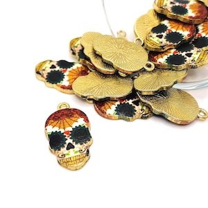4, 20 o 50 dijes de calavera de azúcar esmaltados a granel, dije del Día de los Muertos, Día de los Muertos, esqueleto, 12 x 21 mm / Envío inmediato desde EE. UU. / EN215