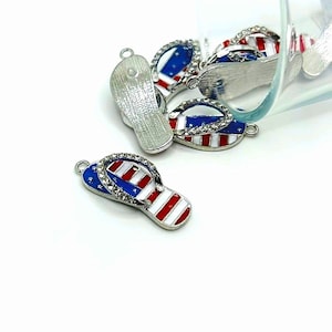 4, 20 or 50 BULK Red White and Blue Rhinestone Flip Flop Charms, Sandal Charm, 4th of July, Beach, | Ships Immediately from USA | EN1321