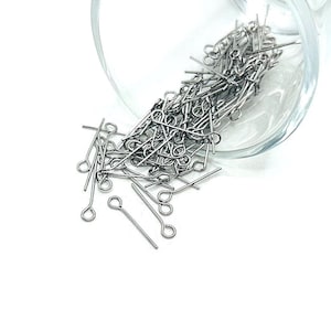 100 or 500 BULK 16 mm Small 304 Stainless Steel Silver Eyepins, Wholesale Findings, Eye Pins, 21 gauge | Ships Immediately from USA | SS080