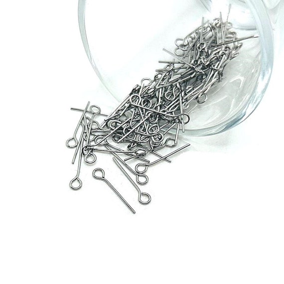 100 or 500 BULK 16 mm Small 304 Stainless Steel Silver Eyepins, Wholesale Findings, Eye Pins, 21 gauge | Ships Immediately from USA | SS080
