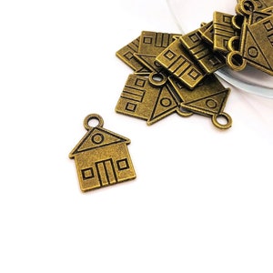 4, 20 or 50 BULK Bronze House Charms, Flat House Charm, Double Sided, 16x12mm | Ships Immediately from USA | BR338