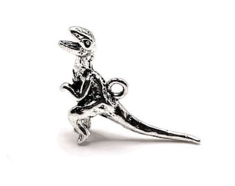 1, 4, 20 or 50 BULK Velociraptor Dinosaur Charms, Silver Dino, 3D Jurassic Charm | Ships Immediately from USA | AS989