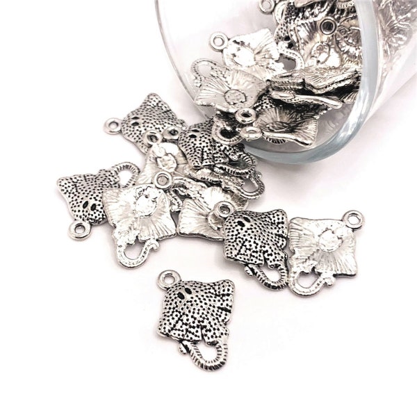 4, 20 or 50 BULK Silver Stingray Charms, Double Sided, Small Sting Ray Ocean, Beach | Ships Immediately from USA | AS1102